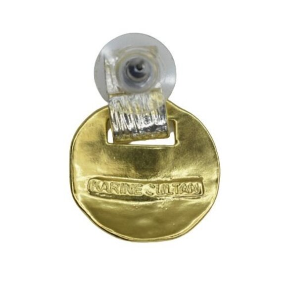 Karine Sultan Drop Disc Earrings Mixed Metal Gold Pewter Silver Post Back - Picture 4 of 4